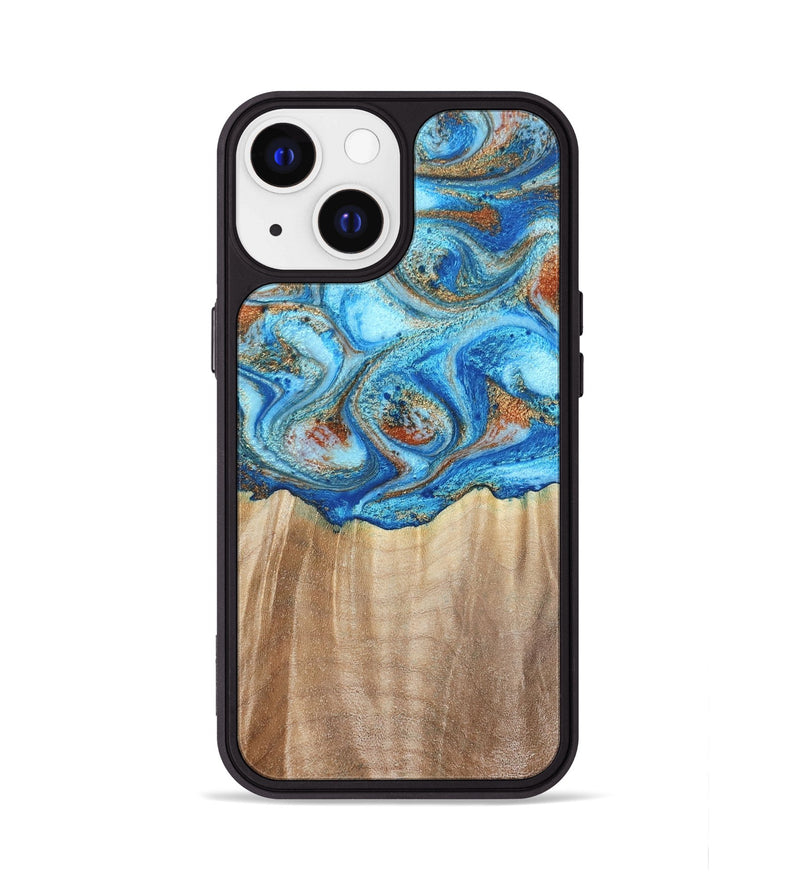 iPhone 13 Wood Phone Case - Tyree (Teal & Gold, 801028)