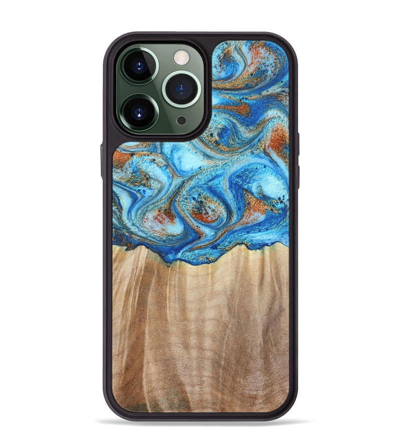 iPhone 13 Pro Max Wood Phone Case - Tyree (Teal & Gold, 801028)