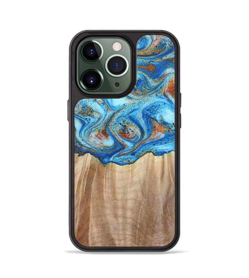iPhone 13 Pro Wood Phone Case - Tyree (Teal & Gold, 801028)