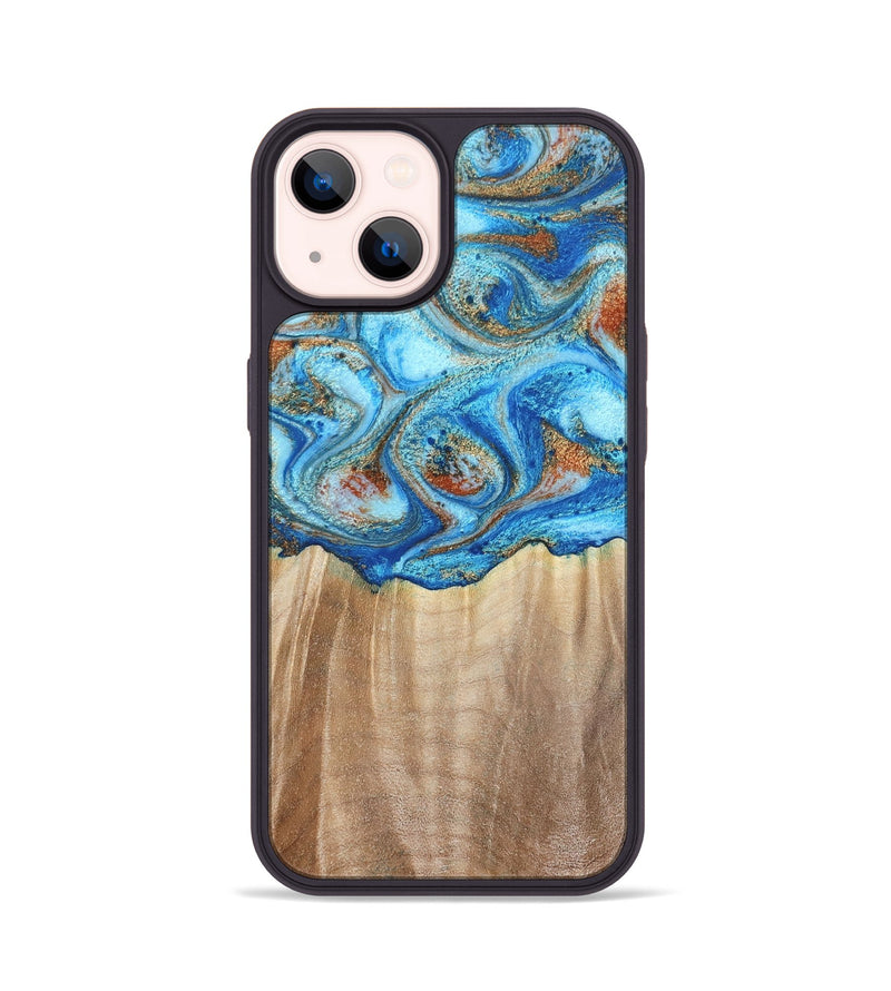 iPhone 14 Wood Phone Case - Tyree (Teal & Gold, 801028)