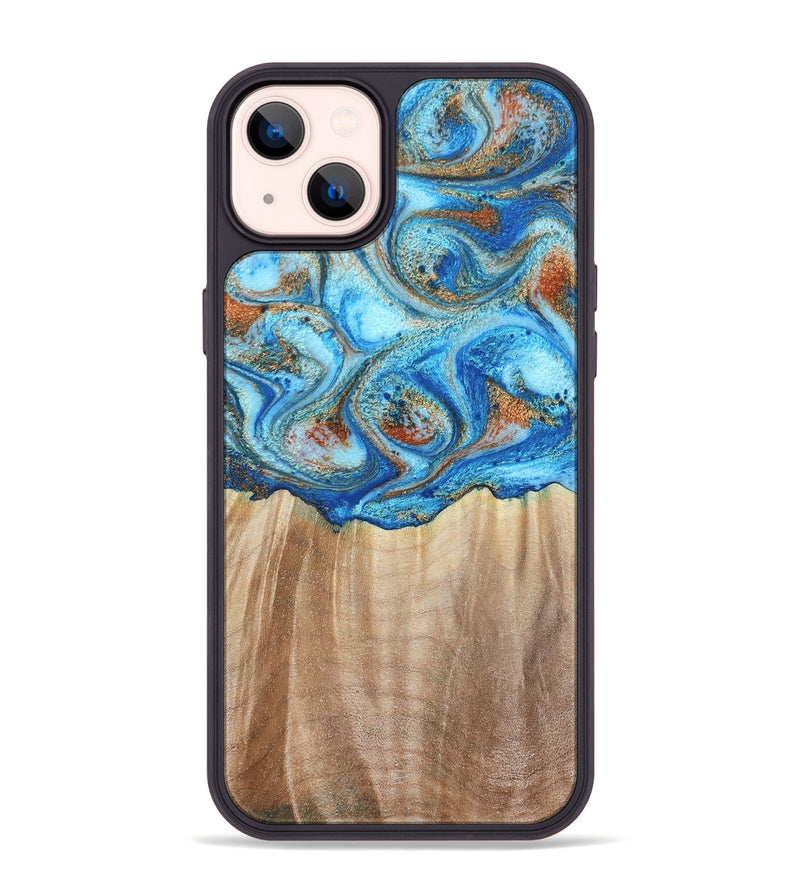 iPhone 14 Plus Wood Phone Case - Tyree (Teal & Gold, 801028)