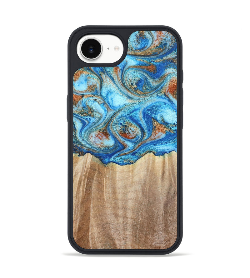 iPhone 16e Wood Phone Case - Tyree (Teal & Gold, 801028)