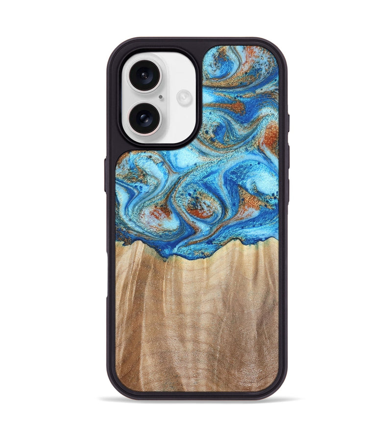 iPhone 17 Wood Phone Case - Tyree (Teal & Gold, 801028)