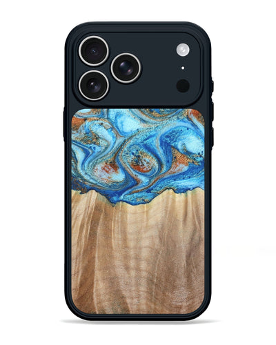 iPhone 17 Pro Max Wood Phone Case - Tyree (Teal & Gold, 801028)
