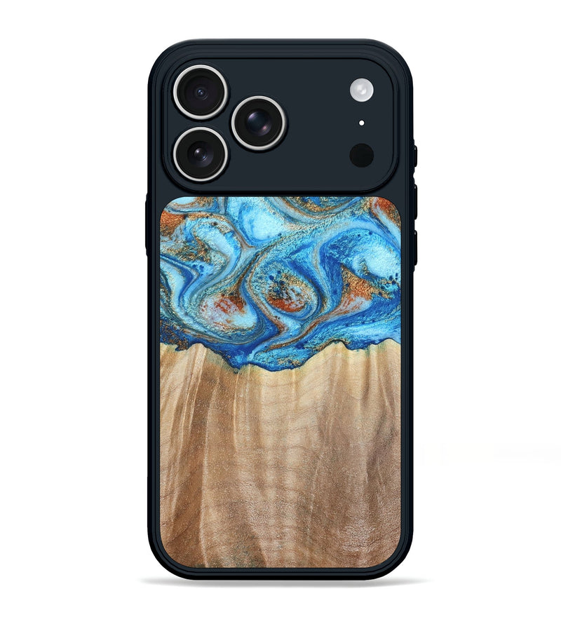 iPhone 17 Pro Max Wood Phone Case - Tyree (Teal & Gold, 801028)
