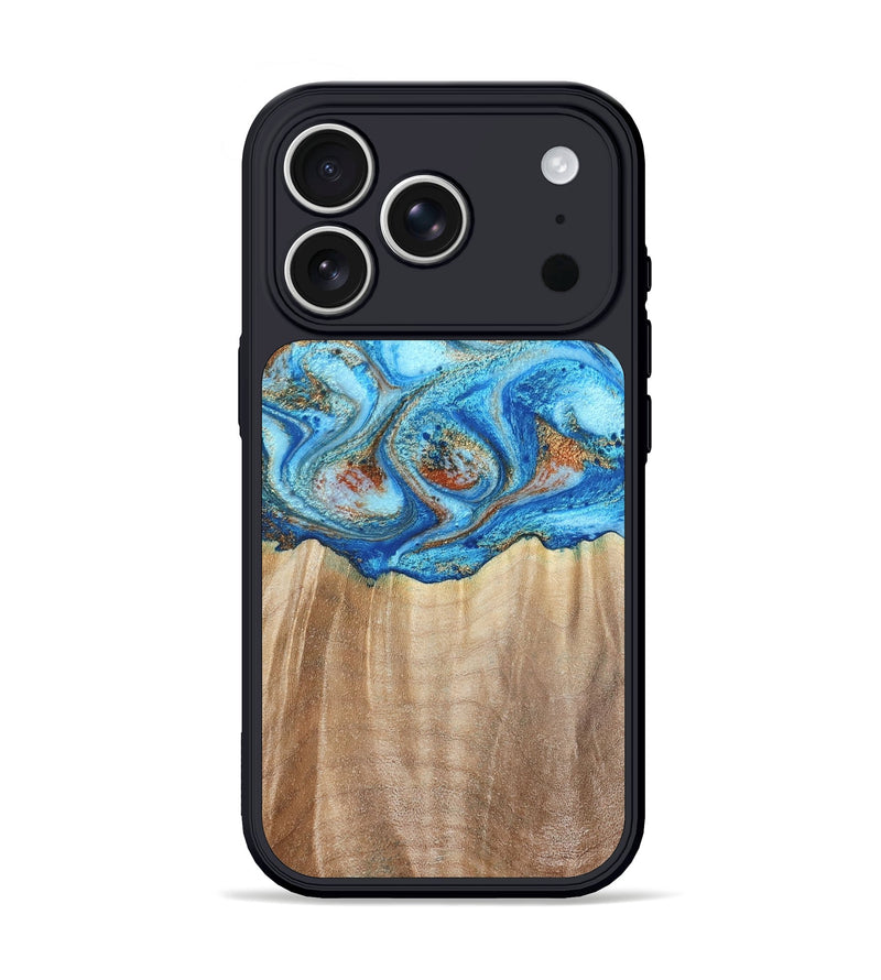 iPhone 17 Pro Wood Phone Case - Tyree (Teal & Gold, 801028)