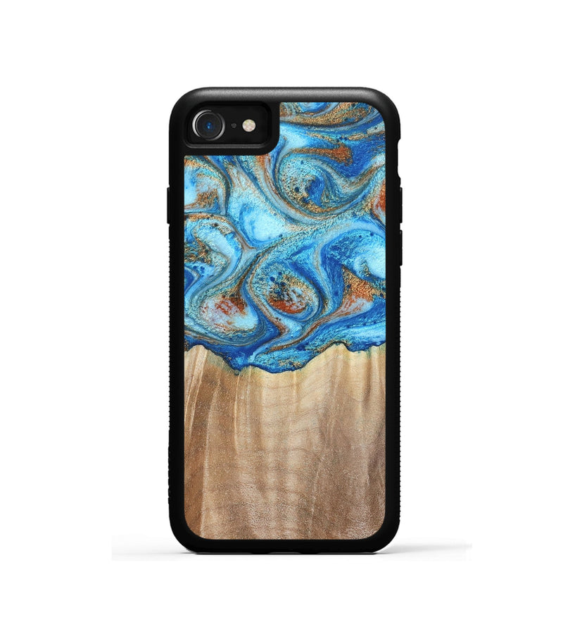 iPhone SE Wood Phone Case - Tyree (Teal & Gold, 801028)