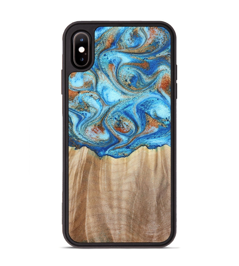 iPhone Xs Max Wood Phone Case - Tyree (Teal & Gold, 801028)