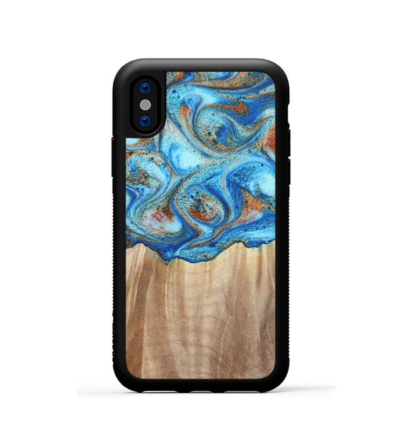 iPhone Xs Wood Phone Case - Tyree (Teal & Gold, 801028)