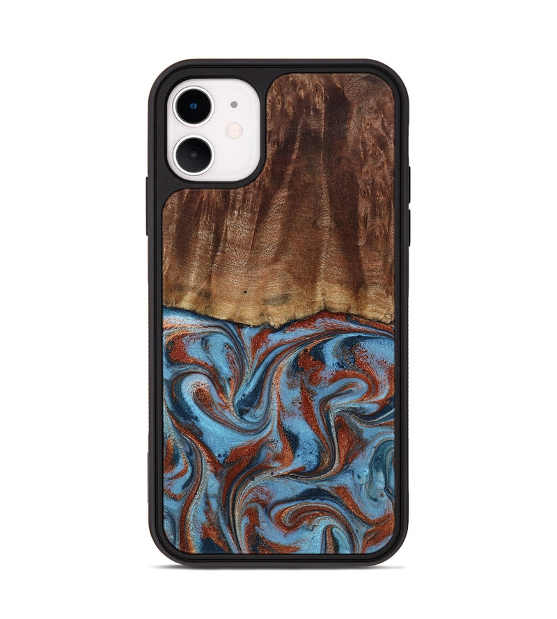 iPhone 11 Wood Phone Case - Gaige (Teal & Gold, 801029)