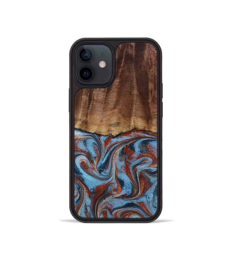iPhone 12 mini Wood Phone Case - Gaige (Teal & Gold, 801029)
