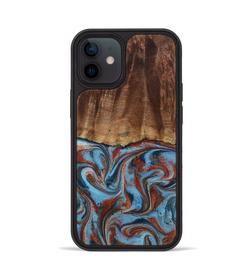 iPhone 12 Wood Phone Case - Gaige (Teal & Gold, 801029)
