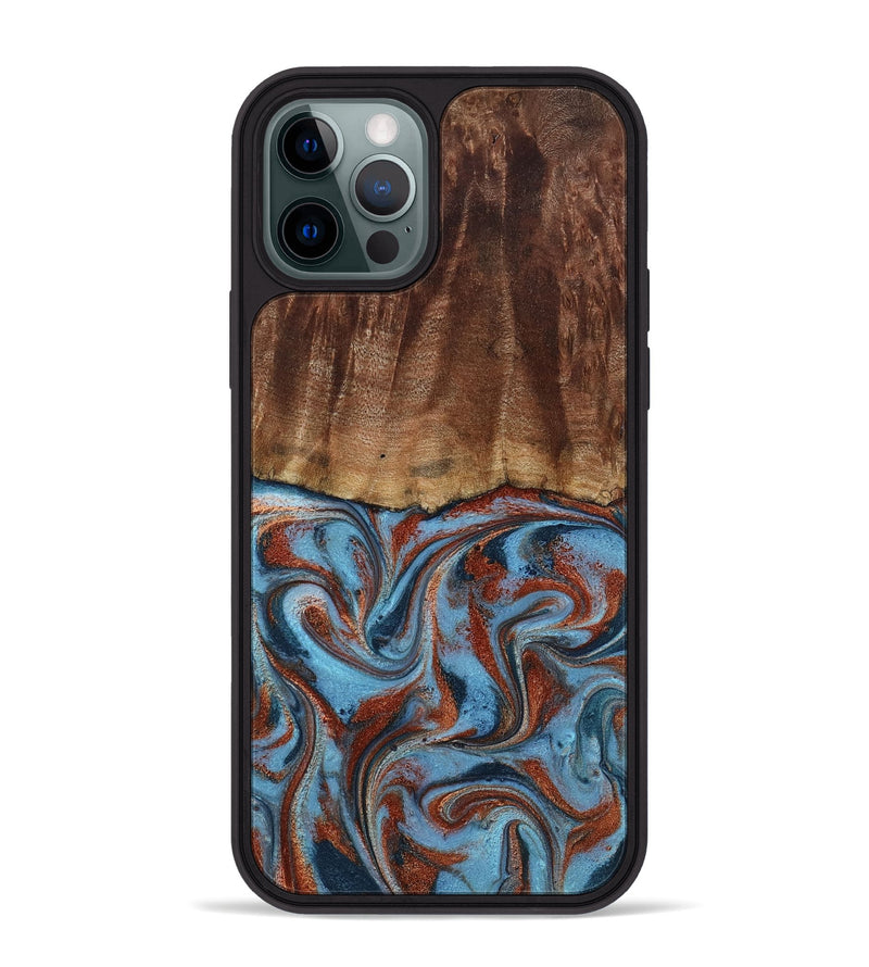 iPhone 12 Pro Max Wood Phone Case - Gaige (Teal & Gold, 801029)