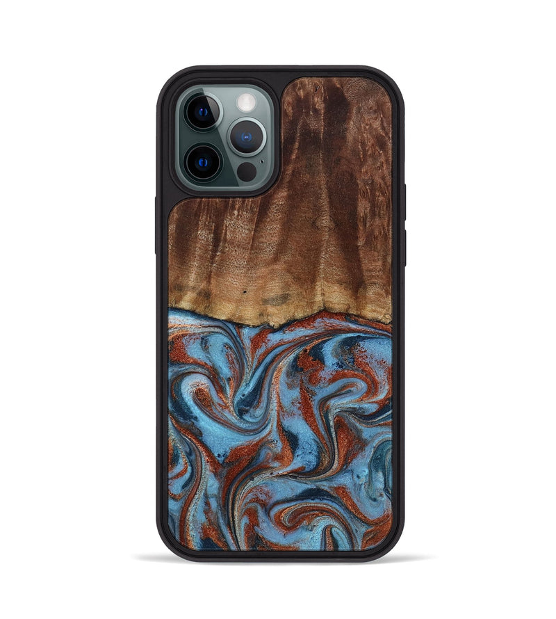 iPhone 12 Pro Wood Phone Case - Gaige (Teal & Gold, 801029)