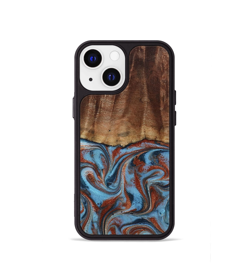 iPhone 13 mini Wood Phone Case - Gaige (Teal & Gold, 801029)