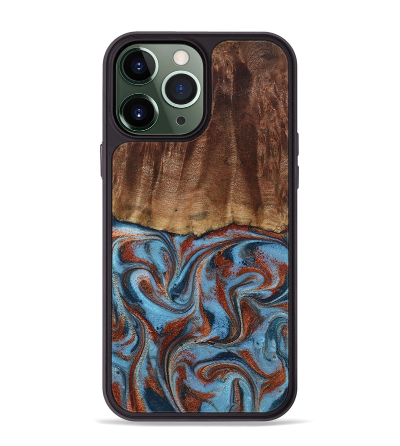 iPhone 13 Pro Max Wood Phone Case - Gaige (Teal & Gold, 801029)