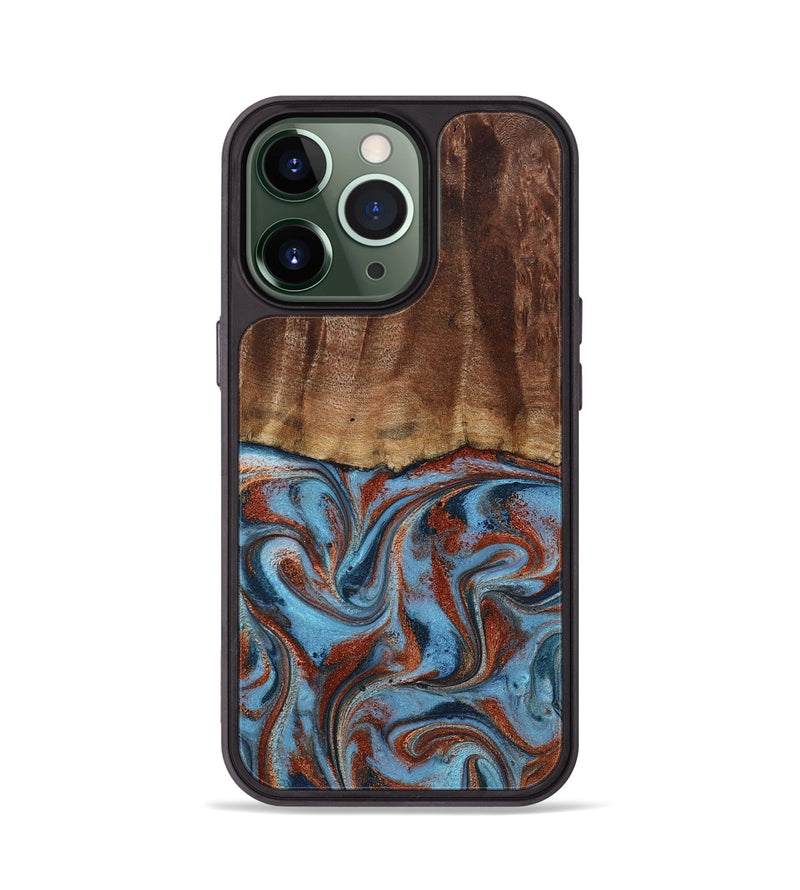 iPhone 13 Pro Wood Phone Case - Gaige (Teal & Gold, 801029)