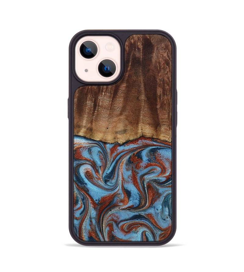 iPhone 14 Wood Phone Case - Gaige (Teal & Gold, 801029)