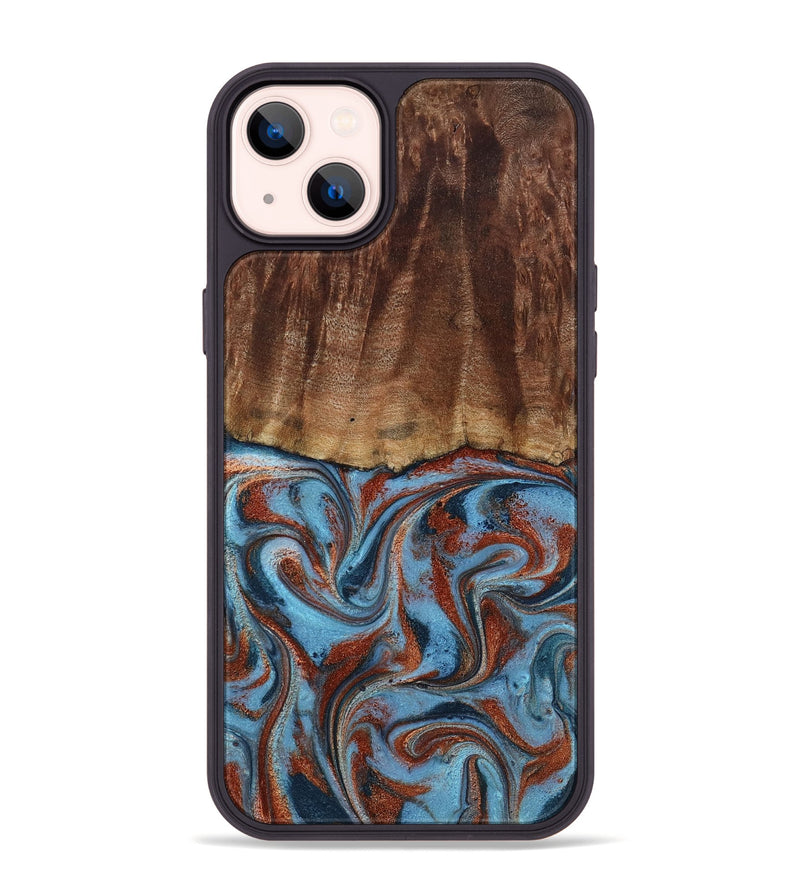 iPhone 14 Plus Wood Phone Case - Gaige (Teal & Gold, 801029)