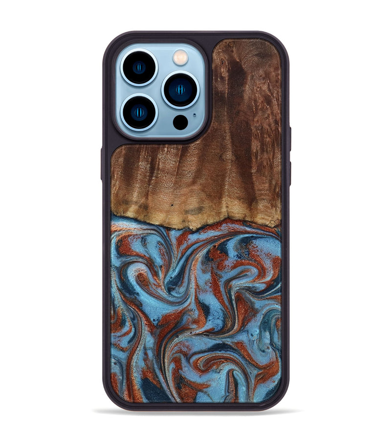 iPhone 14 Pro Max Wood Phone Case - Gaige (Teal & Gold, 801029)