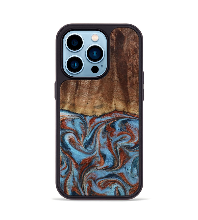 iPhone 14 Pro Wood Phone Case - Gaige (Teal & Gold, 801029)