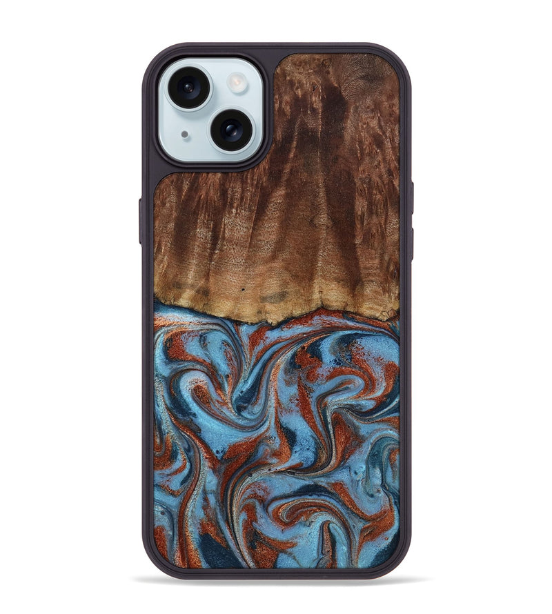 iPhone 15 Plus Wood Phone Case - Gaige (Teal & Gold, 801029)