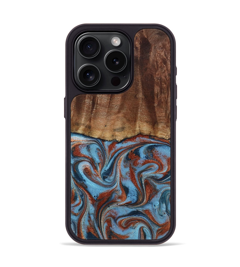 iPhone 15 Pro Wood Phone Case - Gaige (Teal & Gold, 801029)