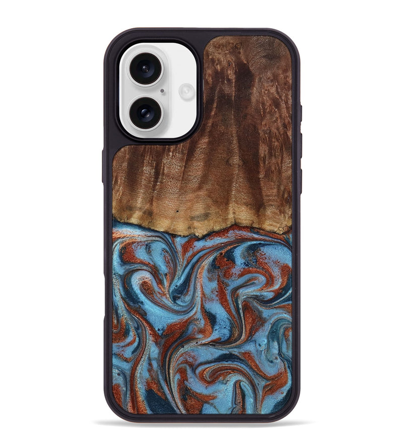 iPhone 16 Plus Wood Phone Case - Gaige (Teal & Gold, 801029)