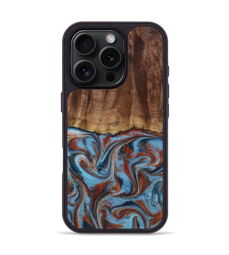 iPhone 16 Pro Wood Phone Case - Gaige (Teal & Gold, 801029)