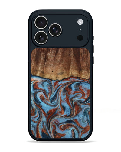 iPhone 17 Pro Max Wood Phone Case - Gaige (Teal & Gold, 801029)