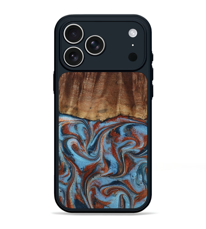 iPhone 17 Pro Max Wood Phone Case - Gaige (Teal & Gold, 801029)