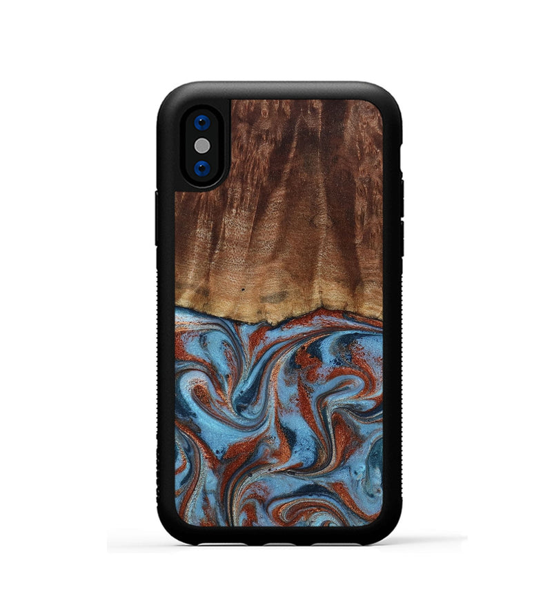 iPhone Xs Wood Phone Case - Gaige (Teal & Gold, 801029)