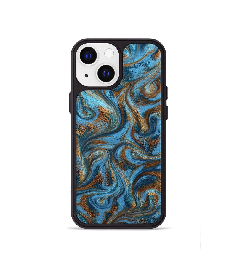 iPhone 13 mini ResinArt Phone Case - Jasiah (Teal & Gold, 801030)