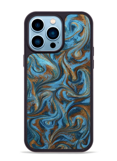 iPhone 14 Pro Max ResinArt Phone Case - Jasiah (Teal & Gold, 801030)