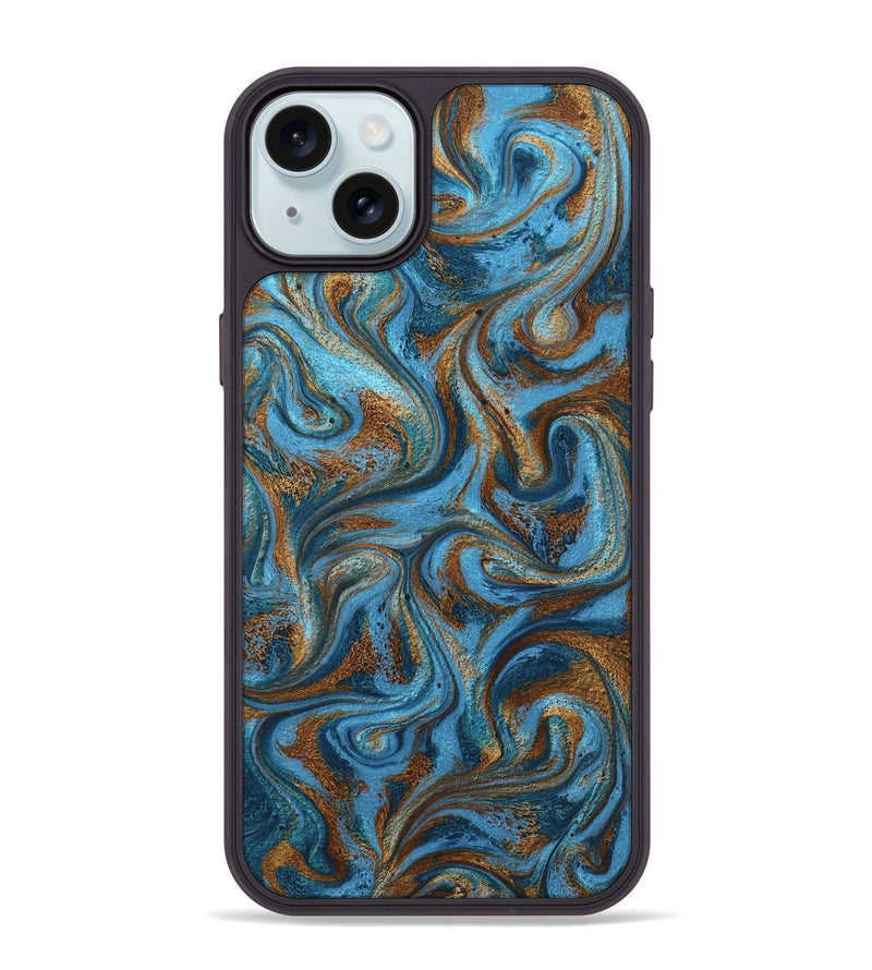 iPhone 15 Plus ResinArt Phone Case - Jasiah (Teal & Gold, 801030)