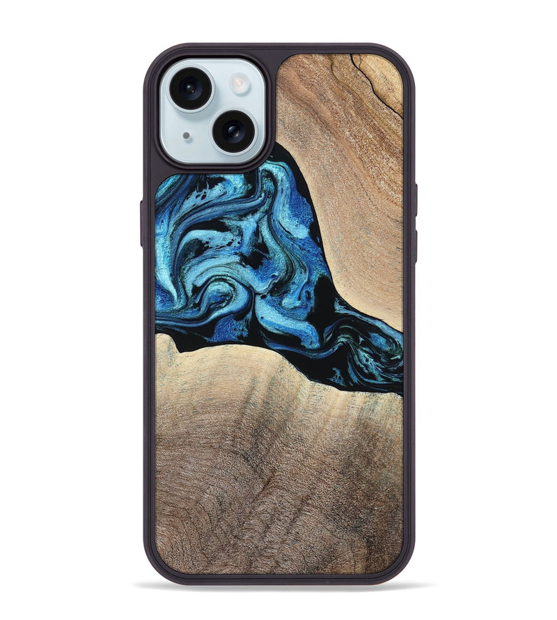 iPhone 15 Plus Wood Phone Case - Michel (Blue, 801052)