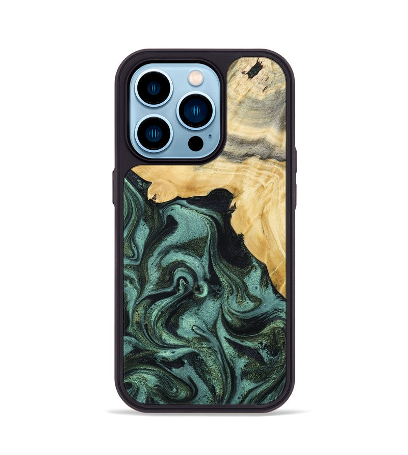 iPhone 14 Pro Wood Phone Case - Brinley (Green, 801058)