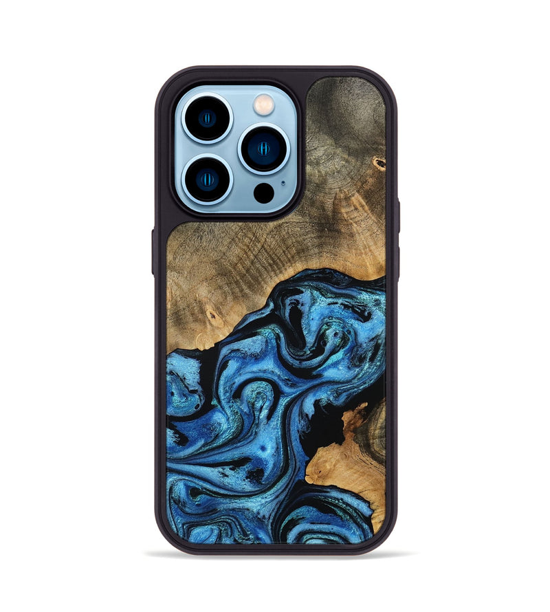 iPhone 14 Pro Wood Phone Case - Aurora (Blue, 801074)