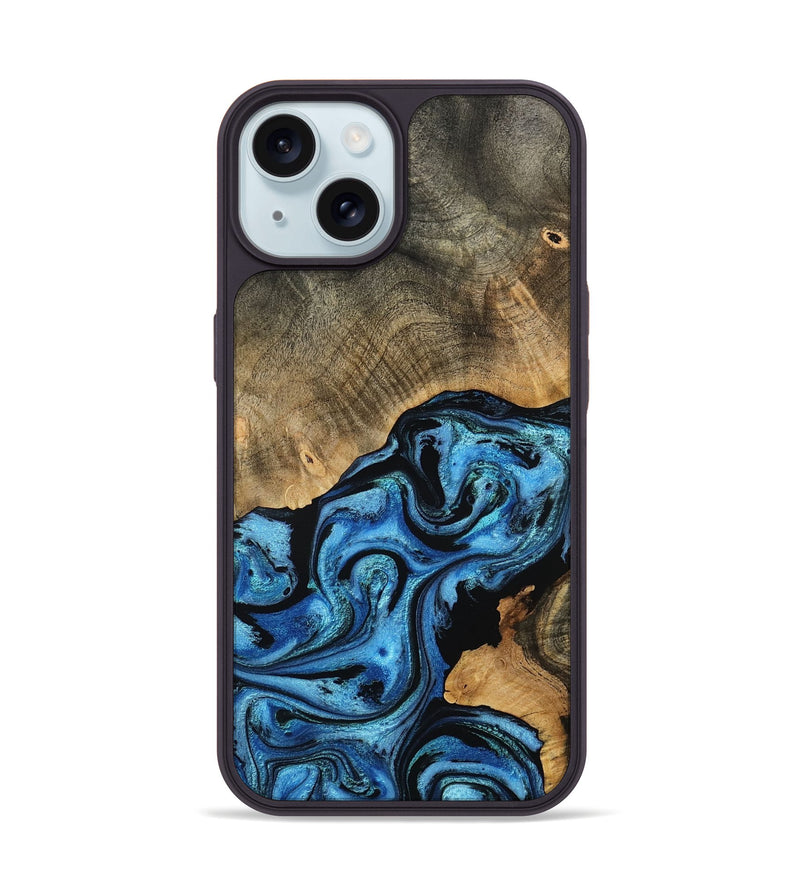 iPhone 15 Wood Phone Case - Aurora (Blue, 801074)