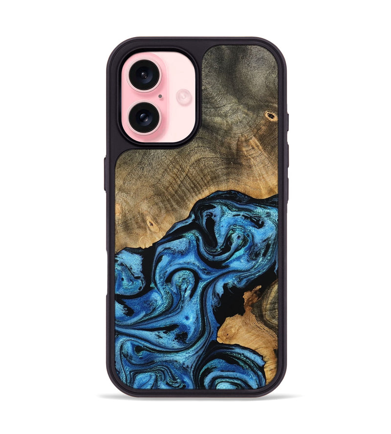 iPhone 16 Wood Phone Case - Aurora (Blue, 801074)