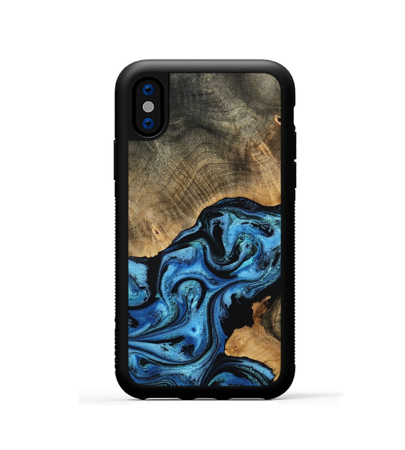 iPhone Xs Wood Phone Case - Aurora (Blue, 801074)