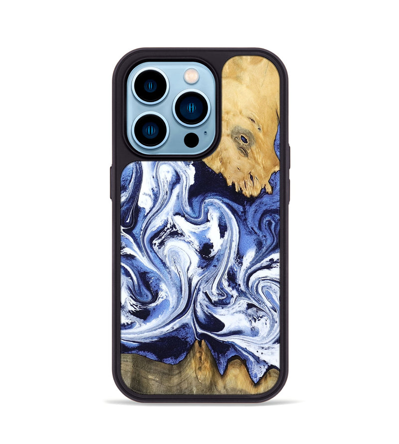 iPhone 14 Pro Wood Phone Case - Elwin (Blue, 801077)