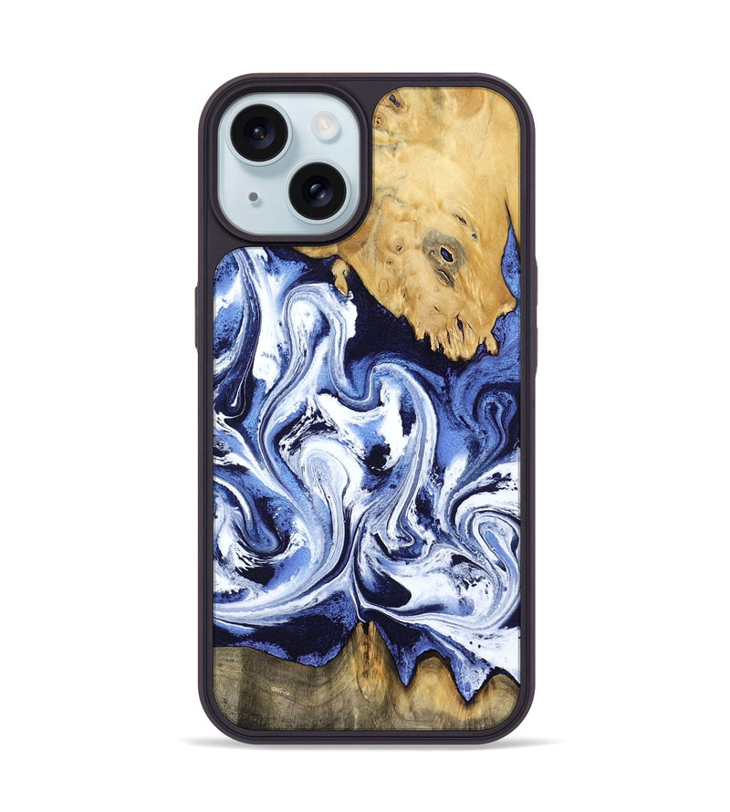 iPhone 15 Wood Phone Case - Elwin (Blue, 801077)