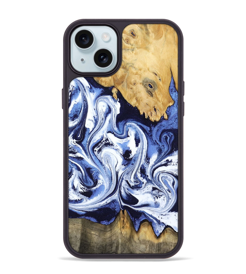 iPhone 15 Plus Wood Phone Case - Elwin (Blue, 801077)
