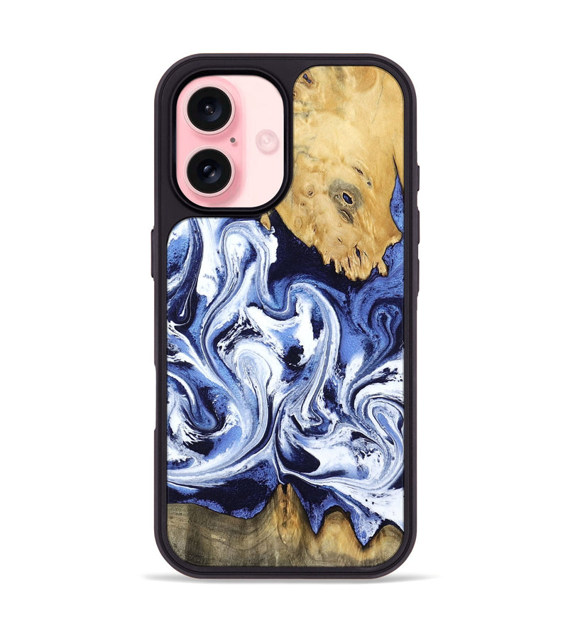 iPhone 16 Wood Phone Case - Elwin (Blue, 801077)