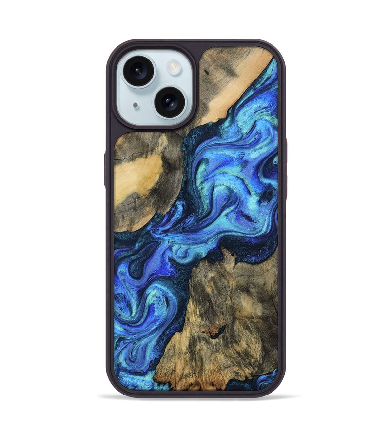 iPhone 15 Wood Phone Case - Dax (Blue, 801078)