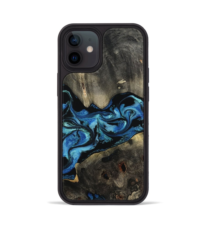 iPhone 12 Wood Phone Case - Kittie (Blue, 801079)