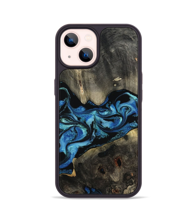 iPhone 14 Wood Phone Case - Kittie (Blue, 801079)