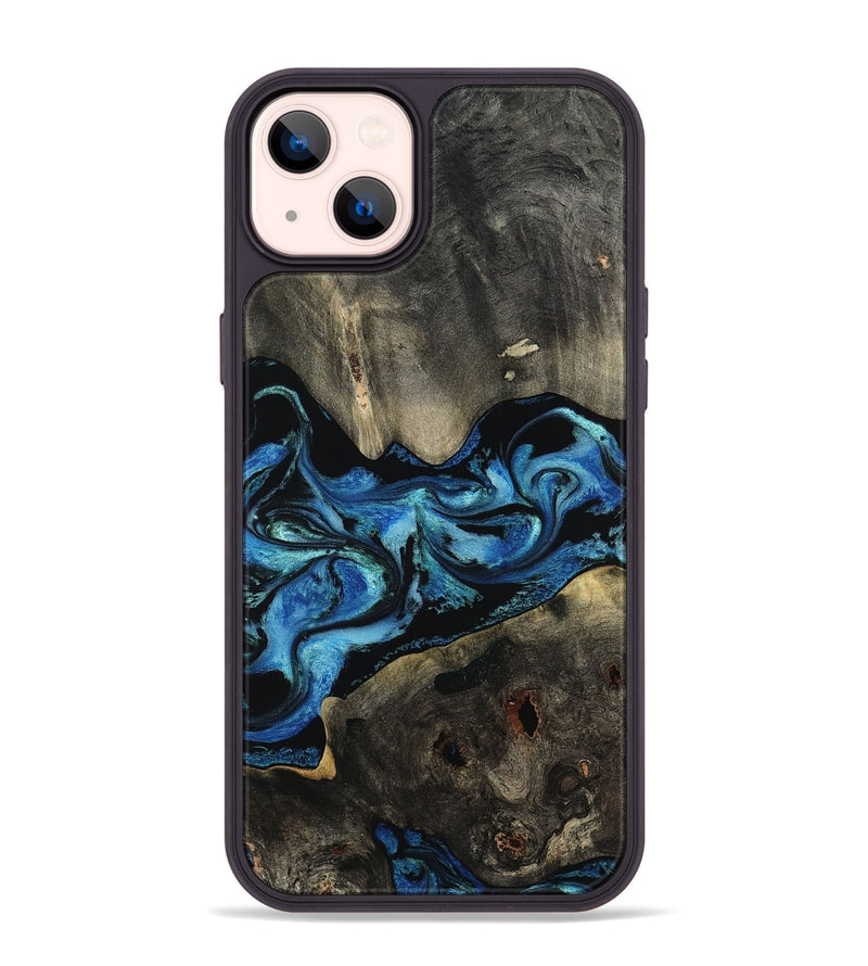 iPhone 14 Plus Wood Phone Case - Kittie (Blue, 801079)