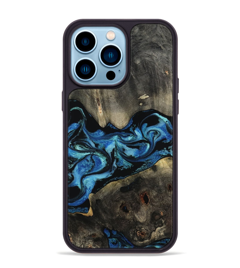 iPhone 14 Pro Max Wood Phone Case - Kittie (Blue, 801079)